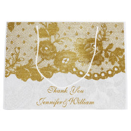 Personalisierte Royal Wedding Gold White Lace Große Geschenktüte