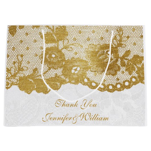 Personalisierte Royal Wedding Gold White Lace Große Geschenktüte (Vorderseite)