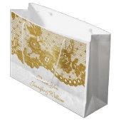 Personalisierte Royal Wedding Gold White Lace Große Geschenktüte (Vorderseite Schrägansicht)