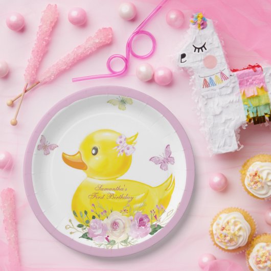 Personalisierte RÜBBER-DUCK-MÄDCHEN Pappteller (Party)