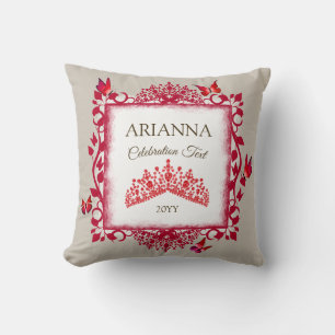 Personalisierte Rubine-Rote Tiara & Schmetterlinge Kissen