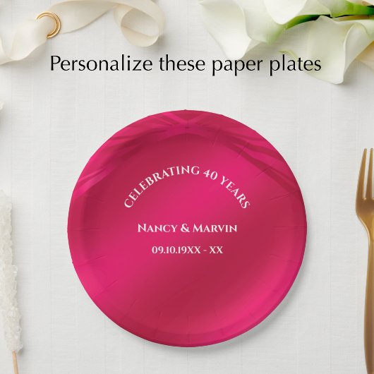 Personalisierte Ruby 40. Hochzeitstag-Party Pappteller