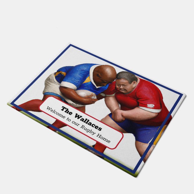 Personalisierte Rugby-Türmatte Fußmatte (Schrägansicht)