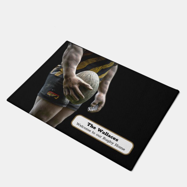 Personalisierte Rugby-Türmatte Fußmatte (Schrägansicht)