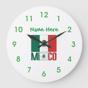 Personalisierte runde Mexiko-Flagge  Große Wanduhr