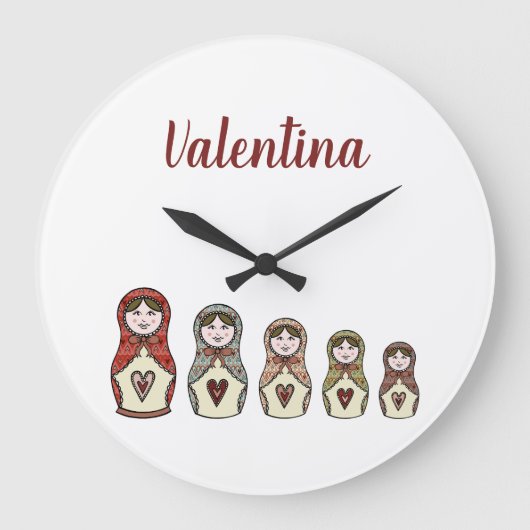 Personalisierte Russische Nesting Matryoshka-Puppe Große Wanduhr (Vorderseite)