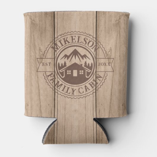 Personalisierte Rustikal-Holzhütte Dosenkühler (Vorderseite)