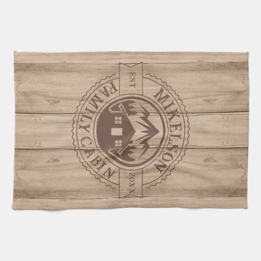 Personalisierte Rustikal-Holzhütte Geschirrtuch (Horizontal)