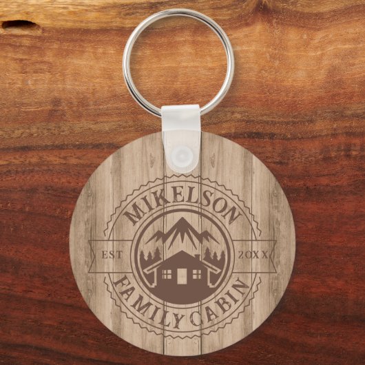 Personalisierte Rustikal-Holzhütte Schlüsselanhänger (Vorderseite)