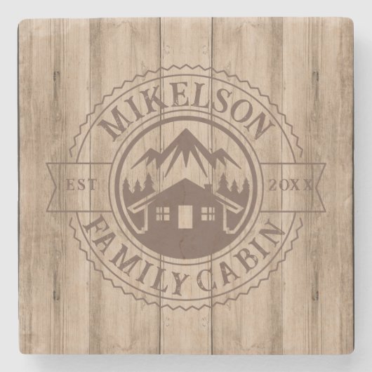 Personalisierte Rustikal-Holzhütte Steinuntersetzer (Vorderseite)