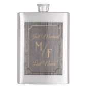 Personalisierte rustikale Baumrinde mit Initialen Flachmann (Vorderseite)