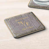 Personalisierte Rustikale Baumrinde mit Initialen Getränkeuntersetzer (Linke Seite)