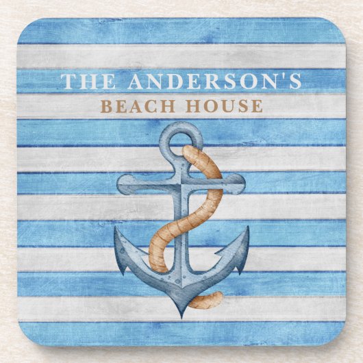 Personalisierte rustikale Beach House Schöne Strei Getränkeuntersetzer (Vorderseite)