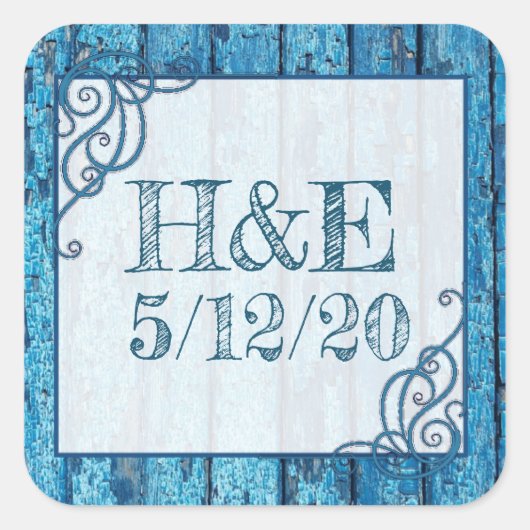 Personalisierte rustikale blauklebrige Paint Stick Quadratischer Aufkleber (Vorderseite)