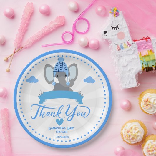 Personalisierte rustikale Blue Elephant-Kinderdusc Pappteller (Party)