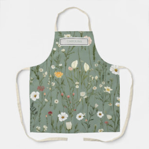 Personalisierte Rustikale Boho Blume sagen Grün Schürze