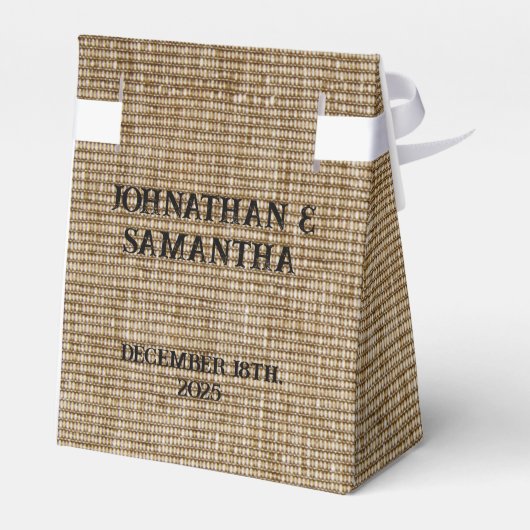 Personalisierte Rustikale Burlap-Gastgeschenk Hoch Geschenkschachtel (Rückseite)
