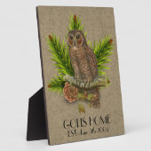Personalisierte Rustikale Burlap und Owl Neue Zuha Fotoplatte (Seite)