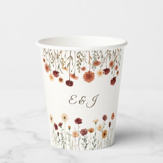 Personalisierte Rustikale Fall Floral Hochzeitspap Pappbecher (Rückseite)