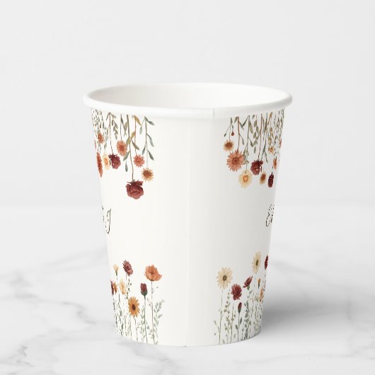 Personalisierte Rustikale Fall Floral Hochzeitspap Pappbecher (Rechts)