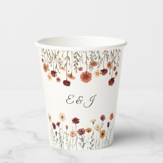 Personalisierte Rustikale Fall Floral Hochzeitspap Pappbecher (Vorderseite)