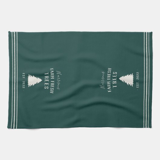 Personalisierte Rustikale Ferienfarm Frische Bäume Geschirrtuch (Horizontal)