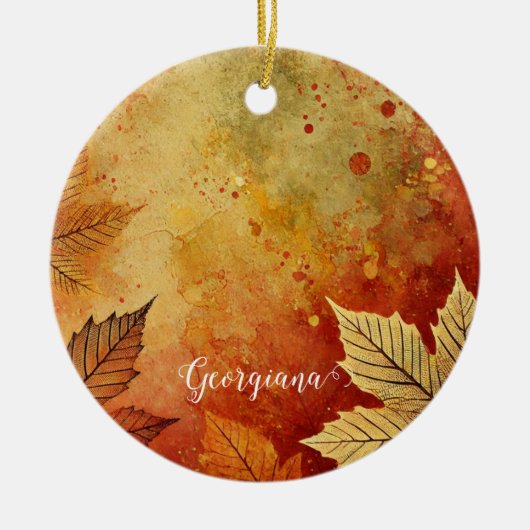 Personalisierte rustikale Goldene Autumnal Keramik Ornament (Vorne)