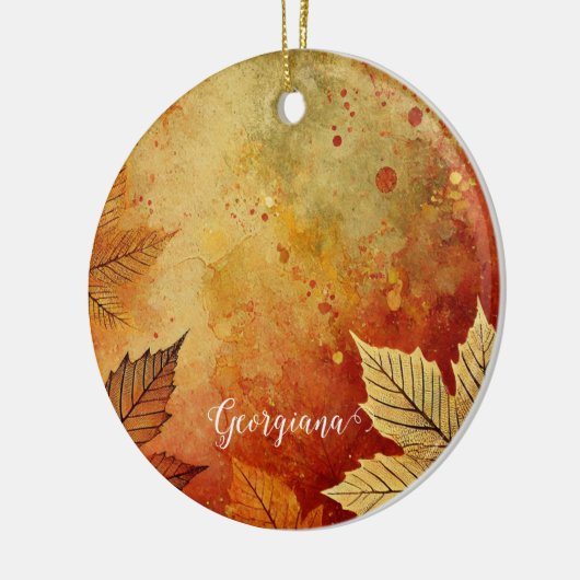 Personalisierte rustikale Goldene Autumnal Keramik Ornament (Links)
