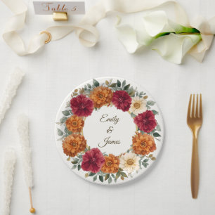 Personalisierte Rustikale Herbstblumenhochzeit Pappteller