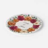 Personalisierte Rustikale Herbstblumenhochzeit Pappteller (Schrägansicht)