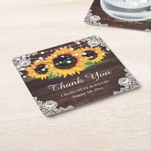 Personalisierte Rustikale Hochzeit der Sonnenblume Rechteckiger Pappuntersetzer (angewinkelt)