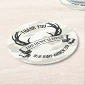 Personalisierte Rustikale Hochzeit "Die Jagd ist v Runder Pappuntersetzer (Angewinkelt)