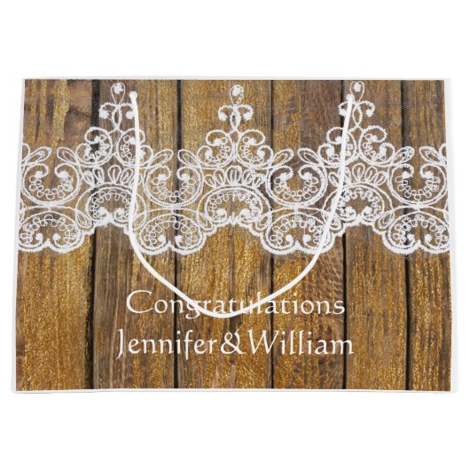 Personalisierte rustikale Hochzeit Geburtstag Holz Große Geschenktüte (Vorderseite)