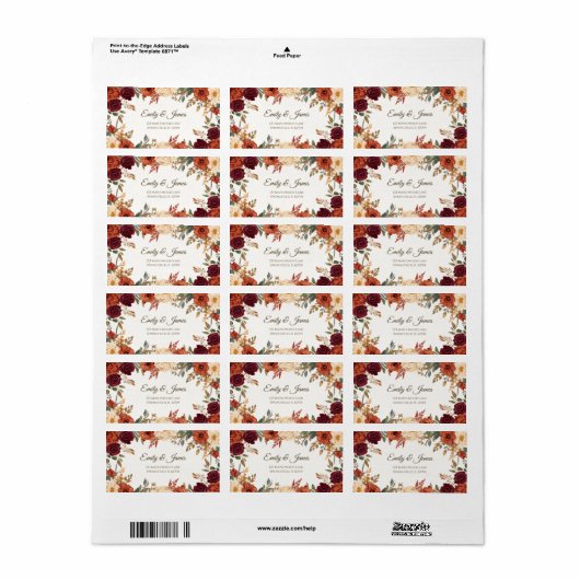 Personalisierte rustikale Hochzeit im Herbst Rücks Adressaufkleber (Vorne)