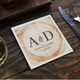 Personalisierte Rustikale Holzbaum Monogram Weddin Serviette