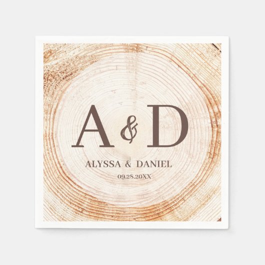 Personalisierte Rustikale Holzbaum Monogram Weddin Serviette (Vorderseite)