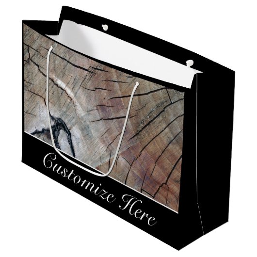 Personalisierte rustikale hölzerne große geschenktüte (Vorderseite Schrägansicht)