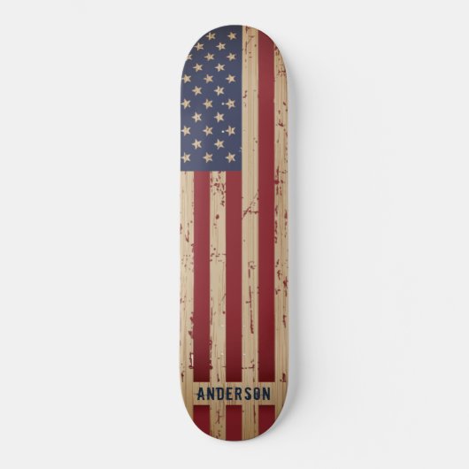 Personalisierte Rustikale Holzflagge Patriotische Skateboard (Vorderseite)