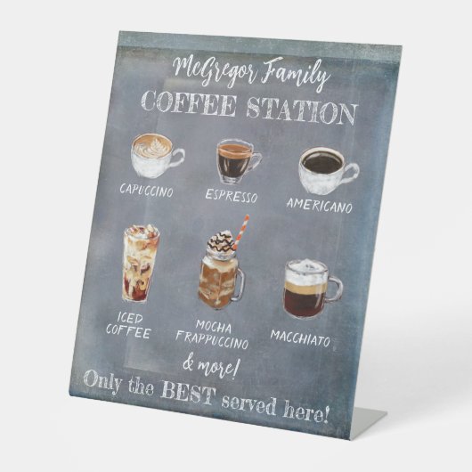 Personalisierte Rustikale Kaffeestation Sockelschild (Vorderseite)