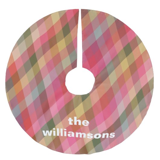 Personalisierte rustikale Karierte Familienname We Polyester Weihnachtsbaumdecke (Vorderseite)