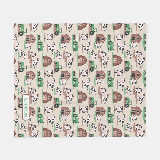 Personalisierte Rustikale Kuhfarm Tan und grüne Ki Fleecedecke (Vorderseite (Horizontal))