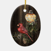 Personalisierte rustikale Laterne und Redbird Weih Keramik Ornament (Vorne)