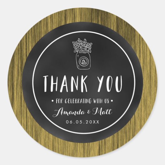 Personalisierte rustikale Mason Jar Wedding Sticke Runder Aufkleber (Vorderseite)