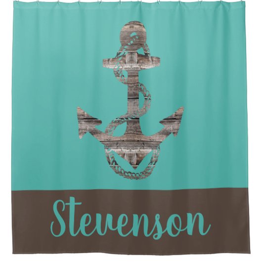 Personalisierte rustikale nautische ANCHOR aquamar Duschvorhang (Vorderseite)