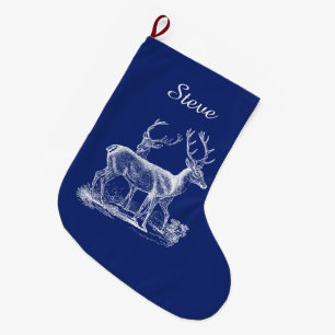 Personalisierte Rustikale Rentierblauer Weihnachts Großer Weihnachtsstrumpf
