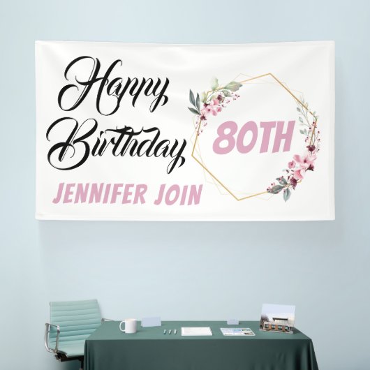 Personalisierte rustikale rosa Blume Geburtstag Banner (Messe)