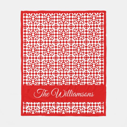 Personalisierte rustikale rote Weihnachtsgeometrie Fleecedecke (Vorderseite)