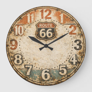 Personalisierte rustikale Route 66 verwitterte Kun Große Wanduhr