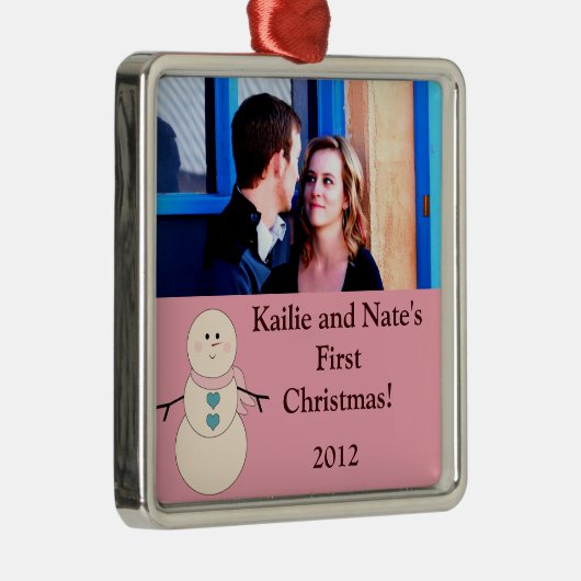 Personalisierte Rustikale Schneemann-Ornamente Silbernes Ornament (Rechts)