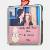 Personalisierte Rustikale Schneemann-Ornamente Silbernes Ornament (Links)